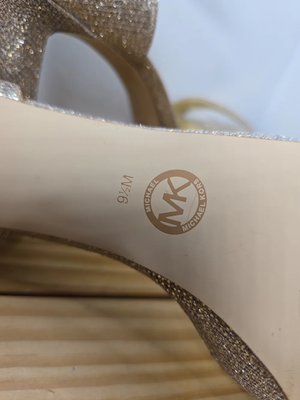 Michael Kors Margot Gold Glitter Ankle-Strap Platform Heels 9.5M